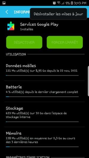 comment supprimer le message services google play s'est arrêté