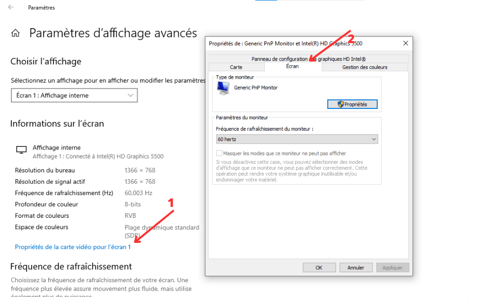 Advanced display settings 