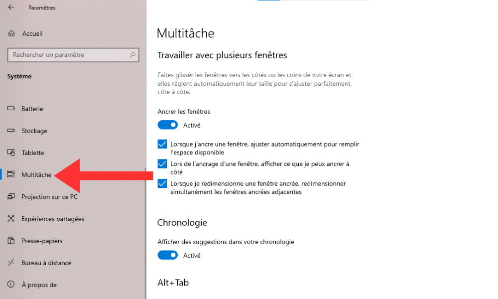 Windows + I per aprire Impostazioni Windows per aprire Multitasking 