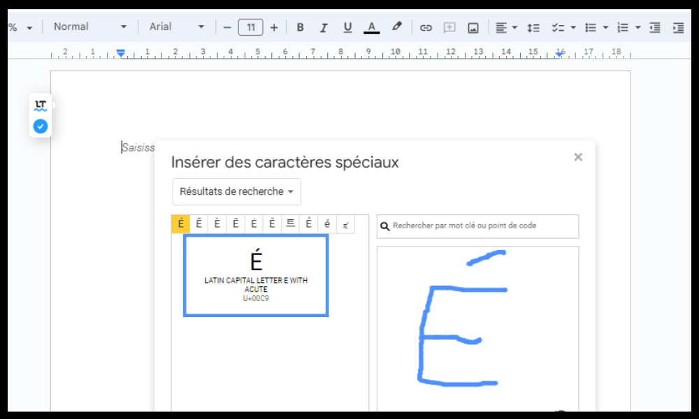 Insertion de caractères spéciaux dans Google Docs 