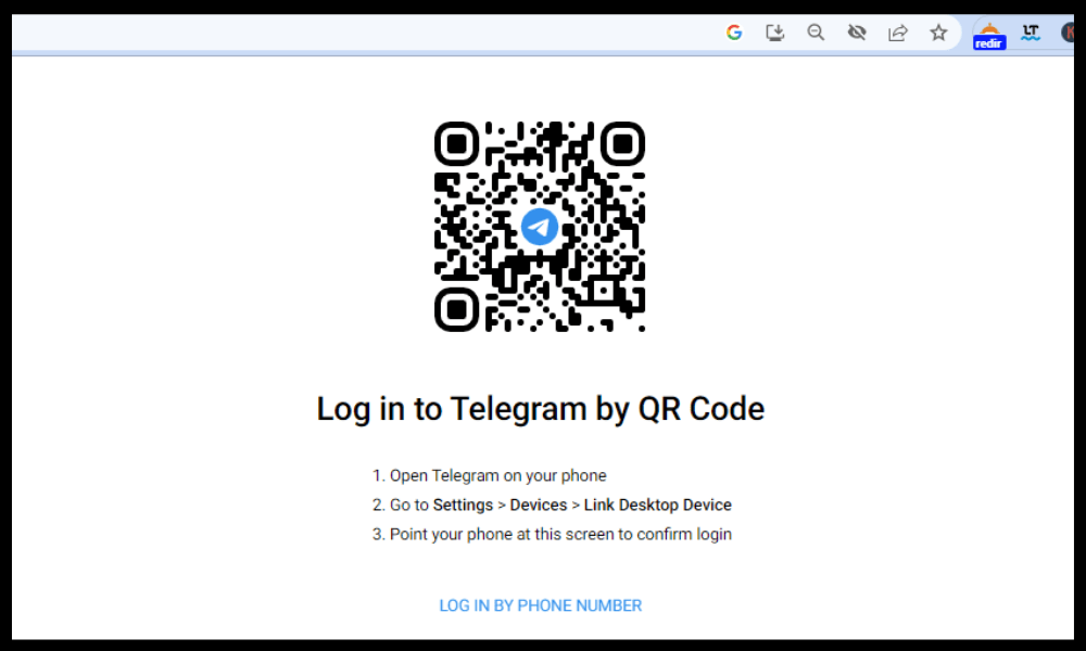 Page d'accueil Telegram pour PC