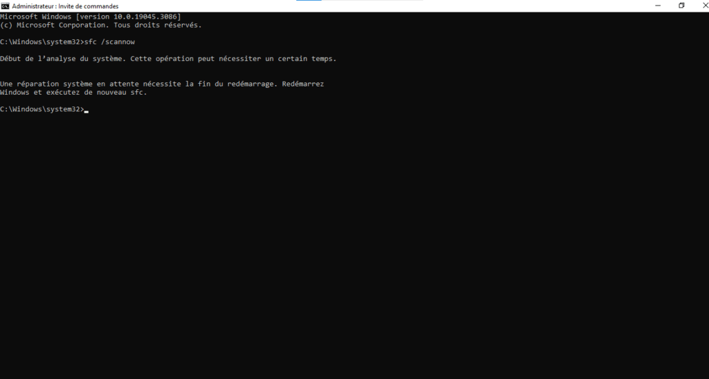 commande sfc /scannow 