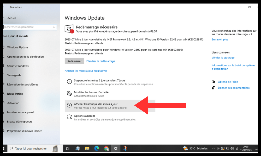 Wyświetl historię aktualizacji w witrynie Windows Update 