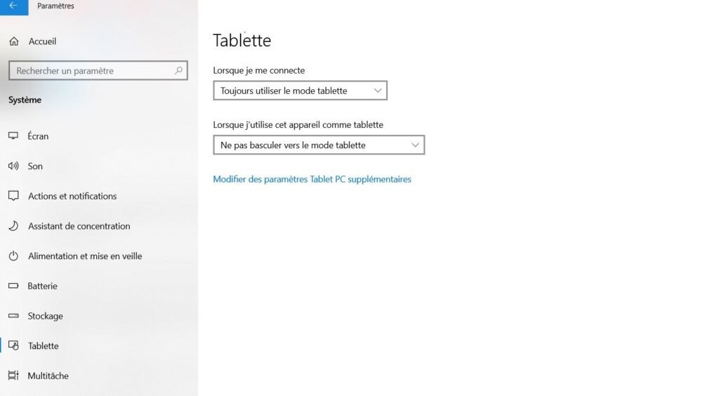mode tablette connexion automatique